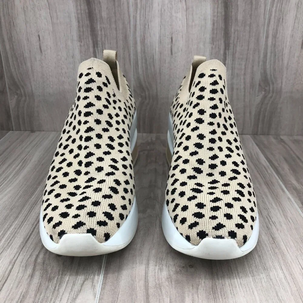 Gianni Bini Beige and Black Leopard Knit Slip-On Wedge Sneakers - Picture 6 of 11